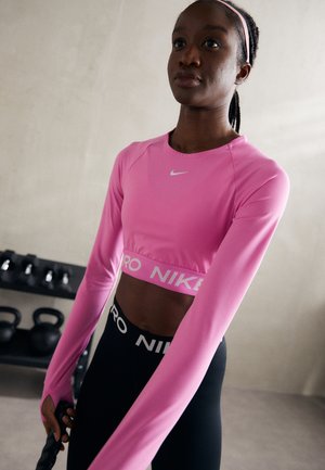 CROP - Long sleeved top - playful pink/white