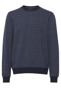 Donkerblauw sweatshirt van gestructureerde stof, met een ronde hals en ribgebreide boorden, voorzien van een klein logo op de linkerborst.
