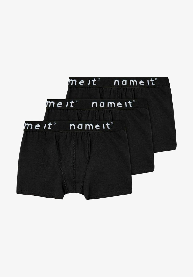 Črne bombažne bokserice v paketu treh, z belim logotipom na pasu in oprijetim krojem, z gladko teksturo in brez vidnih vzorcev.