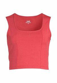 Röd kort tanktopp i stretchigt material. Har en fyrkantig halsringning och sömlösa sidor för en figurnära design. Storlek medium.