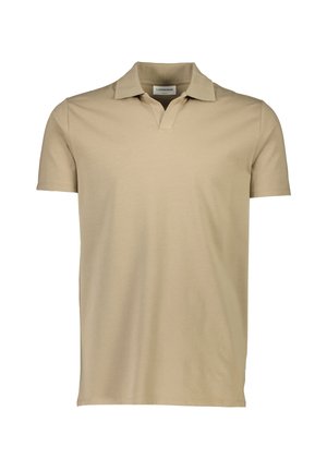 Korte mouwen beige polo shirt van katoen, met een traditionele kraag en een rechte snit, gladde textuur en minimale details.