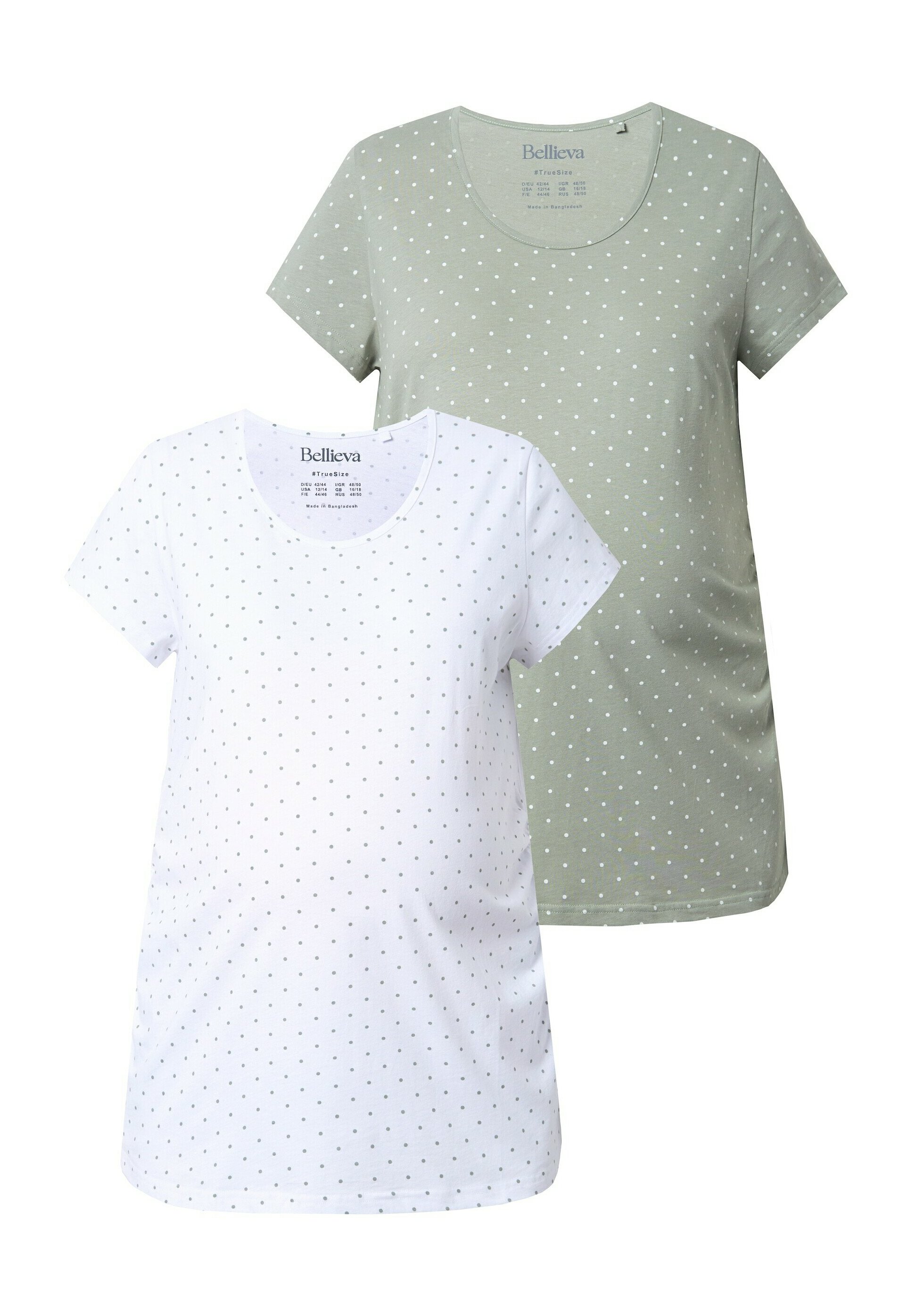 Ulla Popken Damen T-Shirt 2er-Pack – Aus Bio-Baumwolle, V-Ausschnitt, Halbarm, Figurbetonte Passform