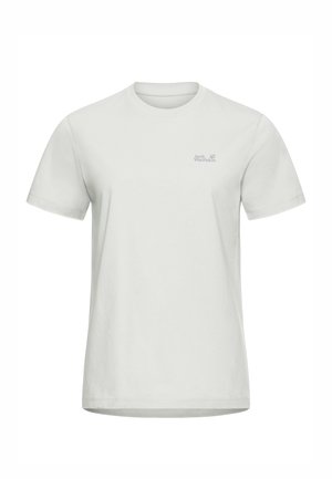 Lichtgrijs katoenen T-shirt met een ronde hals, korte mouwen en een klein logo op de linkerbuste. Soepele textuur en een casual pasvorm.