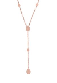 Collana in oro rosa con un design a catena caratterizzato da più anelli a forma di goccia, texture liscia e dimensioni variabili per un'interessante esposizione visiva.