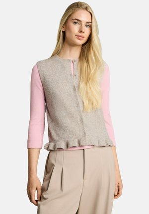 TOM TAILOR DENIM, COSY STRICKWESTE MIT RÜSCHEN - Waistcoat - atmosphere beige melange
