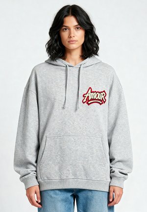 AMOUR3 EMBROIDERY OVERSIZED - Sweat à capuche - mottled grey