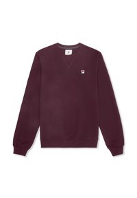 Sudadera burdeos hecha de una tela suave, con mangas largas, escote redondo y un pequeño logo multicolor en el lado izquierdo del pecho.