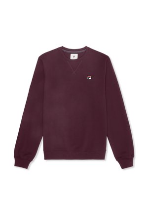 Sudadera burdeos hecha de una tela suave, con mangas largas, escote redondo y un pequeño logo multicolor en el lado izquierdo del pecho.