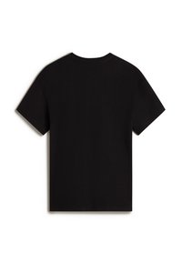 Sort bomulds t-shirt med rund halsudskæring, korte ærmer og en afslappet pasform. Bagsiden er enkel uden mønstre eller udsmykninger.