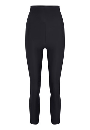 Sorte højtaljede leggings lavet af et glat, strækbart materiale. Har et tætsiddende design og fuld længde ben med en sømløs finish.