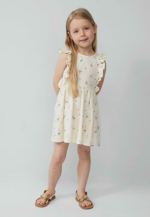 KURZES MIT ALL-OVER-PRINT UND VOLANTÄRMELN - Jersey dress - creme