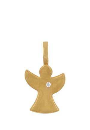Pendentif en forme d'ange en or avec des ailes déployées et un petit diamant rond serti au centre de son corps.