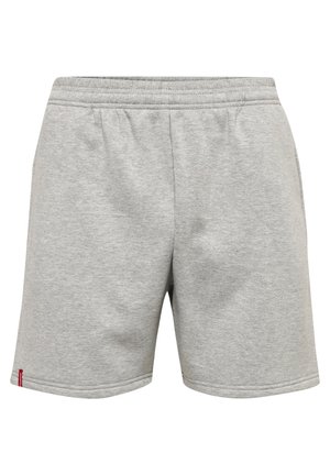 Grau Baumwollshorts mit einem elastischen Bund, geradem Schnitt, doppelten Nähten und einem kleinen Logosticker auf der linken Seite.