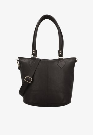 Mustast nahast kott kahe sangaga ja reguleeritava õlarihmaga, millel on hõbedased pandlad ja metalldetailid.