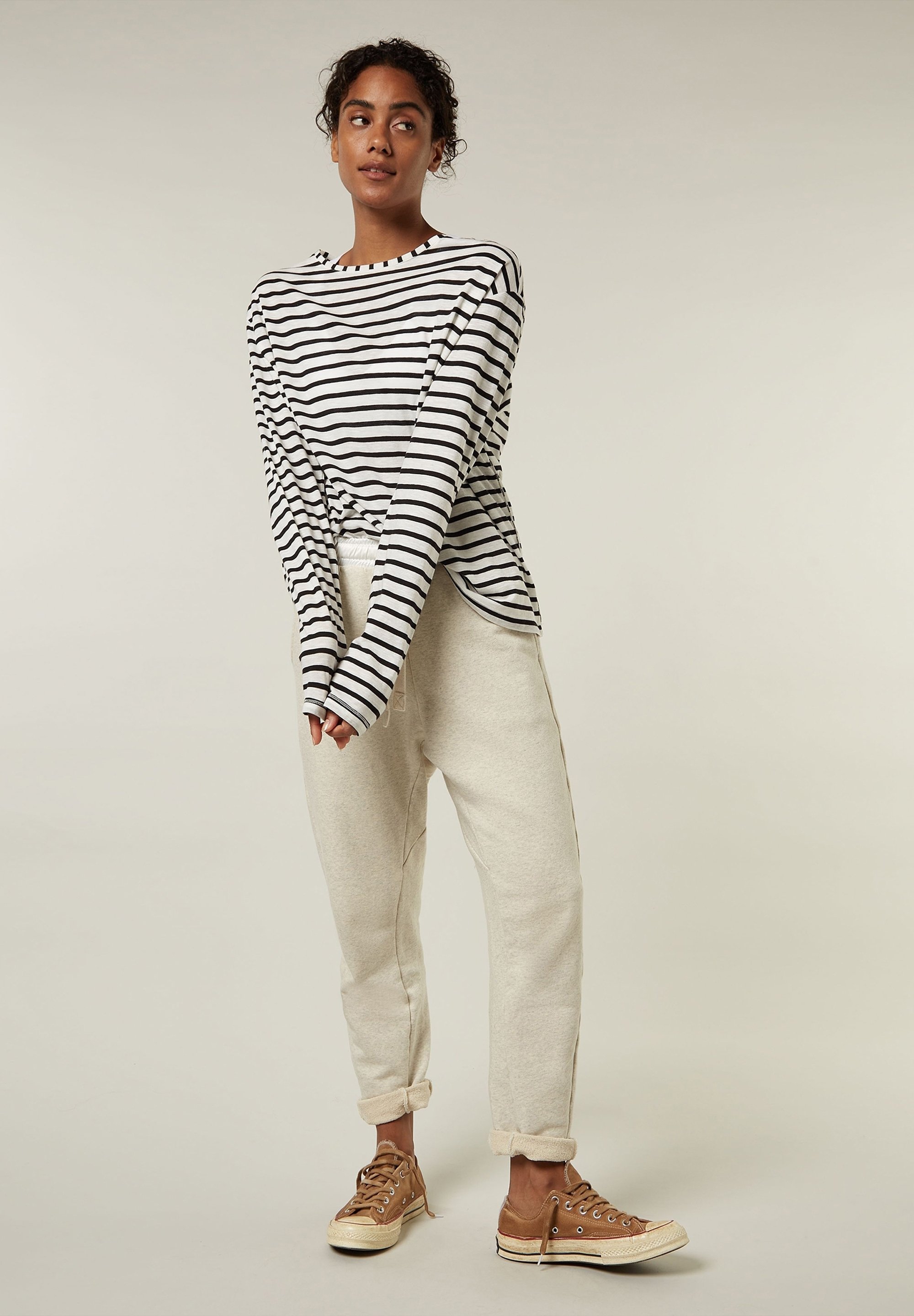 10DAYS THE LONGSLEEVE STRIPE - Longsleeve - white black/zwart