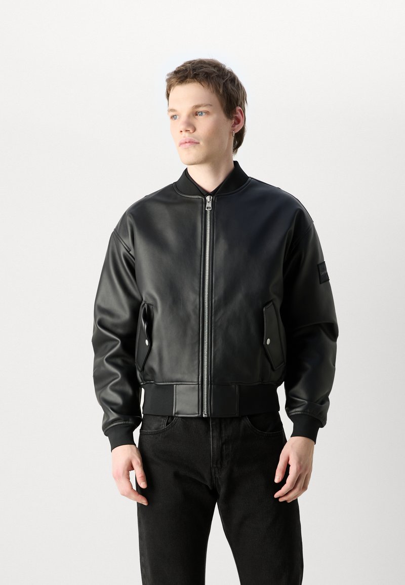zalando calvin klein faux leather bomber jacket