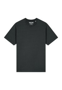 Zwarte katoenen t-shirt met een ronde hals, korte mouwen en een ontspannen pasvorm. Heeft een eenvoudig ontwerp zonder zichtbare patronen of grafische elementen.