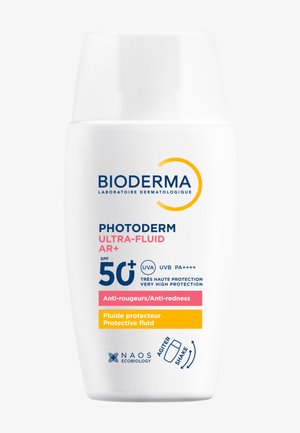 Bioderma Photoderm Ultra-Fluid AR+ Sonnenschutzflasche mit SPF 50+, UVA UVB Schutz, gegen Rötungen und Schutzfluid, vor Gebrauch schütteln.