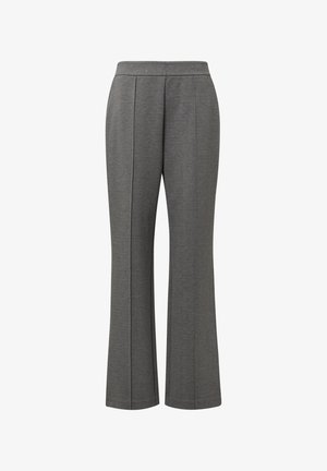 Pantaloni grigi su misura con una texture liscia, caratterizzati da un design a gamba dritta e da pieghe frontali sottili per un fit strutturato.