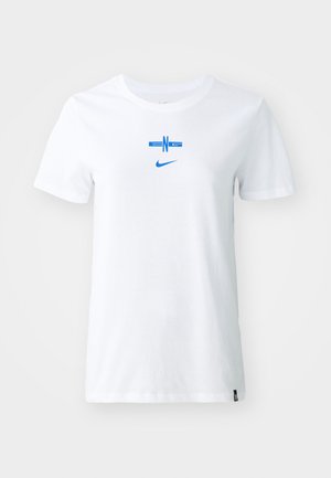 Tricou alb din bumbac, cu un grafic albastru ce prezintă "ENG" și un element de design orizontal, precum și un logo Nike albastru în față.
