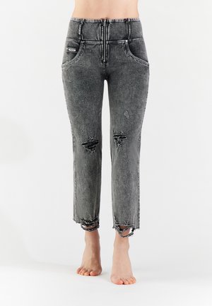 PUSH UP WR.UP® WIDE BOTTOM IN NAVETTA CON STRAPPI - Pantaloni - denim grigio