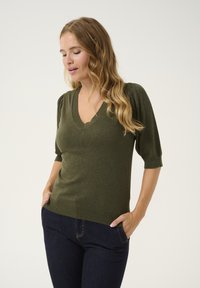 Culture CUPINNIE ANNEMARIE  VNECK - Neule - olive night melange