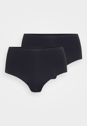 Black high-waisted underwear with a smooth, stretchy fabric. Features a seamless design and a classic cut. Pack of two.