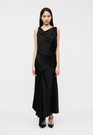 ASYMMETRIC DRAPED MIDI DRESS - Proginė apranga - black