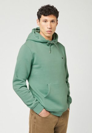 Groene hoodie van katoen, met een voorzak, verstelbare capuchon met een patroon op de koorden en elastische cuffs.