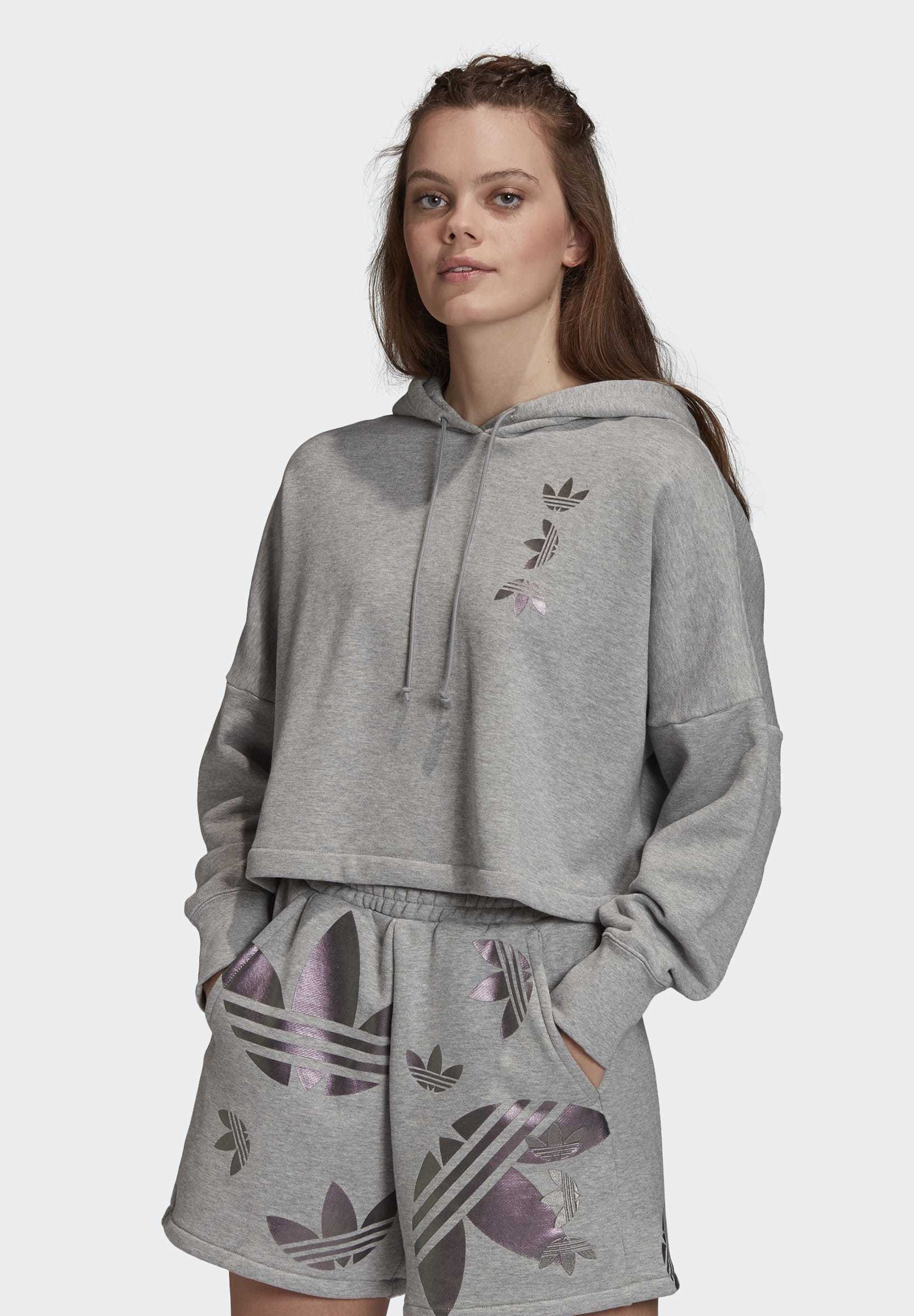 grey cropped adidas hoodie