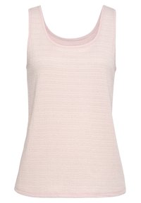 Helles pinkes Tanktop mit einem runden Ausschnitt, strukturiertem Stoff und einer figurbetonten Silhouette. Ärmelloses Design mit glatten Nähdetails.