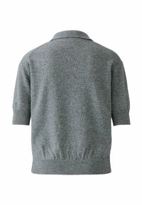 Grijs sweater met korte mouwen, een polo kraag, ribgebreide manchetten en zoom, gemaakt van zacht breimateriaal met een gestructureerd oppervlak.
