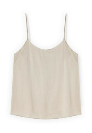 Beige ärmelloses Camisole mit dünnen, verstellbaren Spaghettiträgern und geradem, lockerem Schnitt.