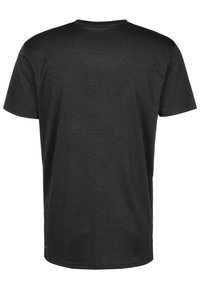 Černé tričko s krátkým rukávem vyrobené z měkké látky, s kulatým výstřihem a jednoduchým, hladkým zadním designem bez jakýchkoli log a vzorů.