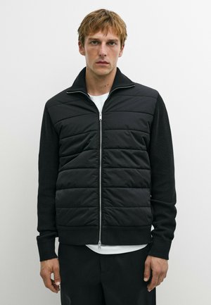 Massimo Dutti, HIGH NECK MIXED FABRIC CARDIGAN - Light jacket - black