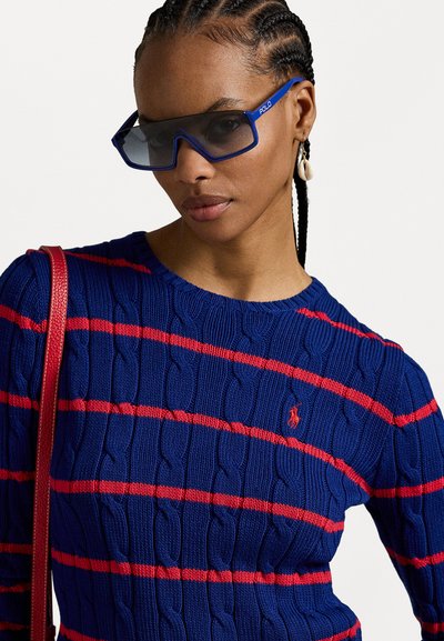 Polo Ralph Lauren STRIPED  CABLE KNIT COTTON SWEATER - Pulover - blue/red