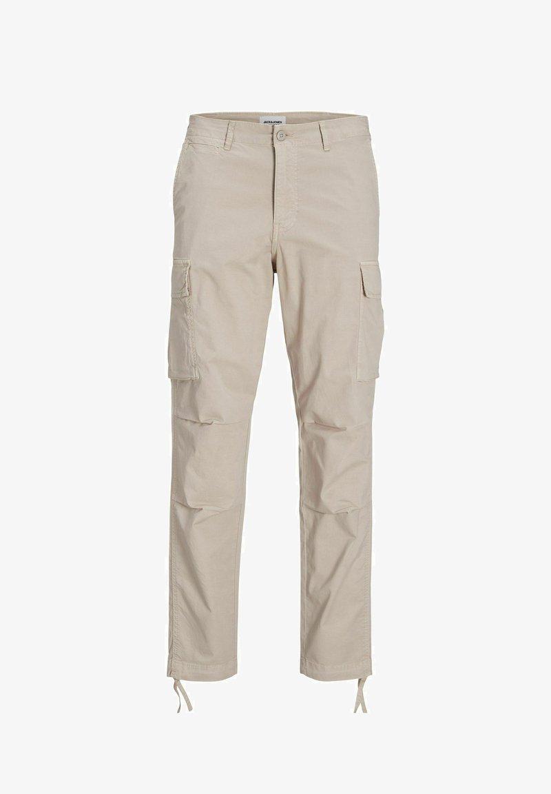 Beige cargo shorts van een katoenmix, met twee zijcargo zakken, knoopsluiting, elastische boorden en een ontspannen pasvorm ontwerp.