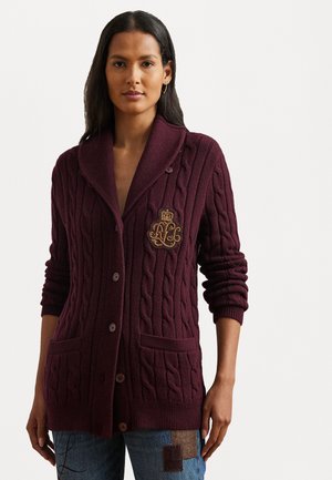 BULLION CABLE KNIT SHAWL COLLAR CARDIGAN - Vesta na kopčanje - pinot noir