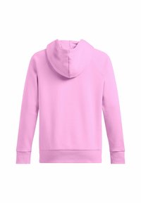 Felpa rosa con cappuccio, realizzata in tessuto morbido. Presenta maniche lunghe e polsini a coste, design semplice senza motivi visibili.