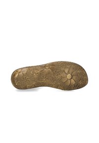 Suola di scarpa in gomma marrone con motivo floreale in rilievo, che presenta diverse forme e texture di fiori, finitura liscia e punta arrotondata.
