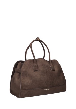Sac à main en daim marron Steve Madden avec double poignée et forme rectangulaire structurée aux bords arrondis.