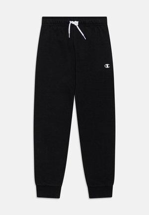 Zwarte joggingbroek van katoenmix stof, voorzien van een elastische tailleband met een witte trekkoord en een klein logo op het linkerbeen.