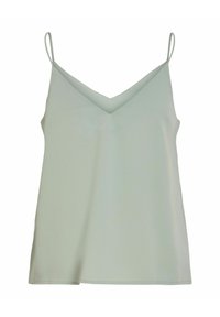 Caraco sans manches gris clair avec fines bretelles et encolure en V, présenté sur fond blanc.