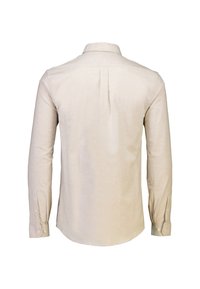 Hellbeige Langarmhemd mit klassischem Kragen, Rückeneinsatz und knopfbaren Manschetten. Glatte, gewebte Textur mit taillierter Passform.