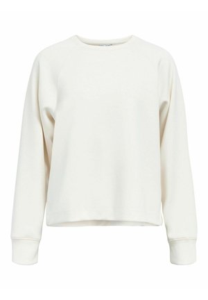 Sweatshirt crème clair avec manches raglan, col rond et poignets côtelés. Texture douce, coupe décontractée et design minimaliste.