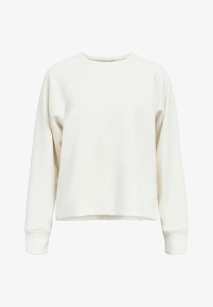 Lichte crèmekleurige sweatshirt met raglanmouwen, ronde halslijn en geribbelde manchetten. Zachte textuur, ontspannen pasvorm en minimalistisch ontwerp.