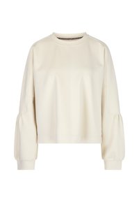 Cremfarbener Sweatshirt mit einem verkürzten Design, weiten Ärmeln und gerippten Bündchen. Verfügt über eine glatte Textur und dezente Nahtdetails.