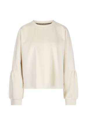 Cremfarbener Sweatshirt mit einem verkürzten Design, weiten Ärmeln und gerippten Bündchen. Verfügt über eine glatte Textur und dezente Nahtdetails.