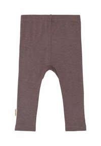 Leggings in cotone marrone con taglio aderente, caratterizzati da una texture morbida, una fascia elastica in vita e senza motivi o elementi hardware visibili.