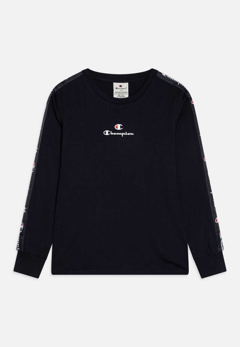 Μαύρο μπλουζάκι μακρυμάνικο από βαμβάκι, με κεντρικό λευκό λογότυπο και καλλιτεχνικές λεπτομέρειες στους μαν sleeves. Στρογγυλή λαιμόκοψη.